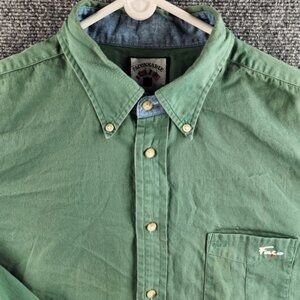 Faconnable Adult Men XL Green Long Sleeve Button Up 100% Cotton Faco Embroidery